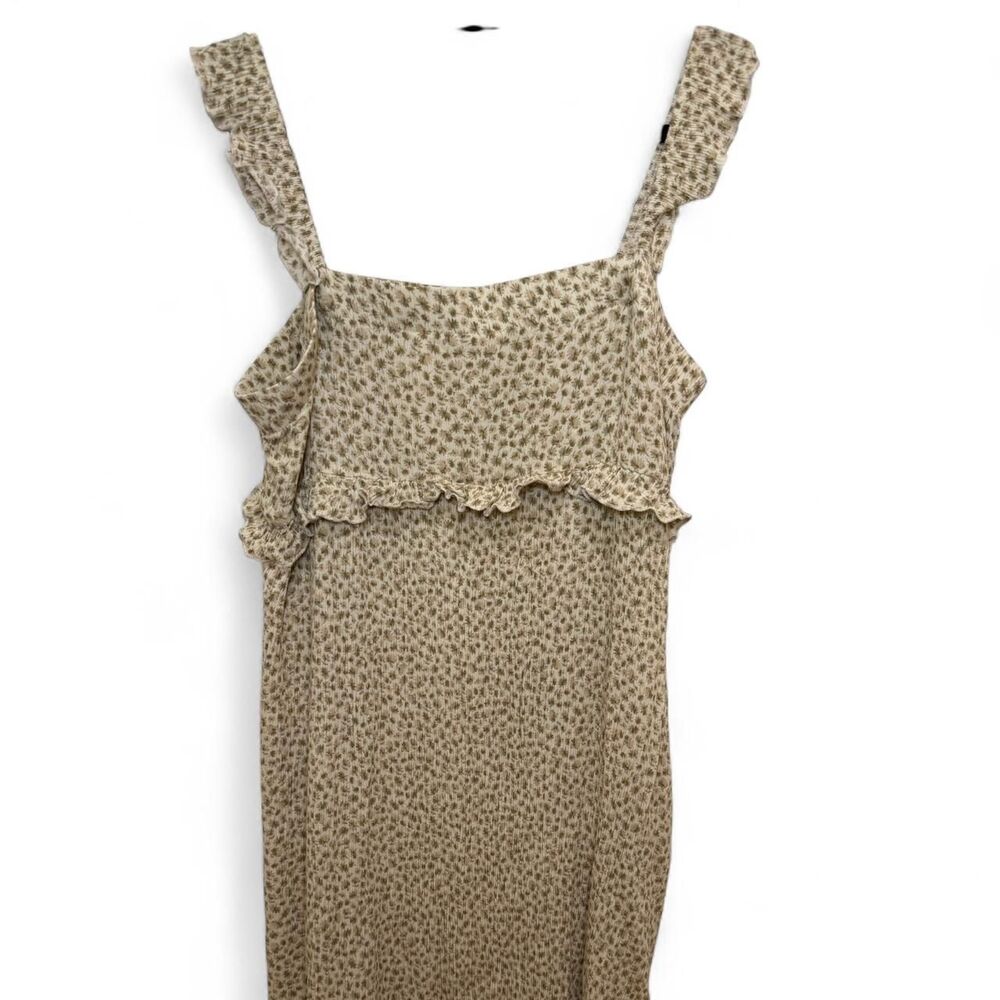 NLT Women's Cottagecore Coquette Cream & Green Floral Print Ruffle Dress